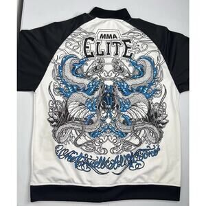 MMA Elite Y2K Black White Blue Full Zip Sweatshirt Mens Large